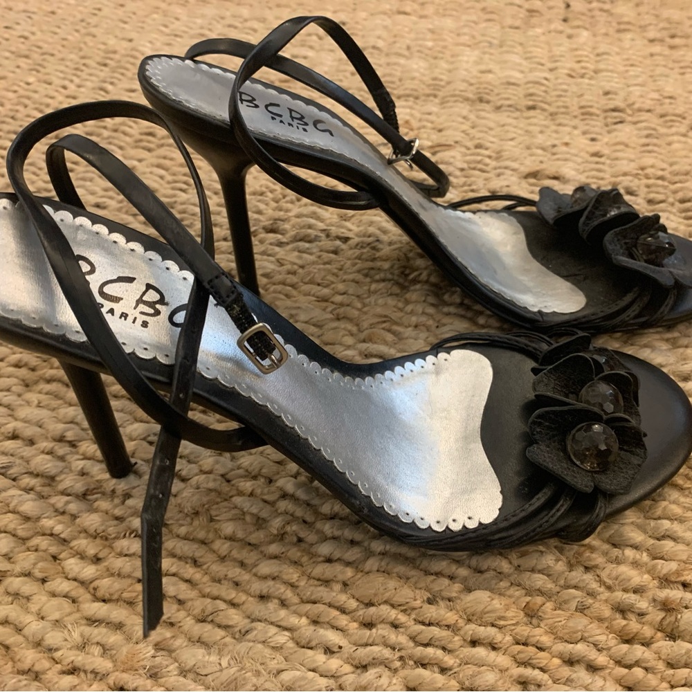 BCBG strappy black sandal stilettos- size 7